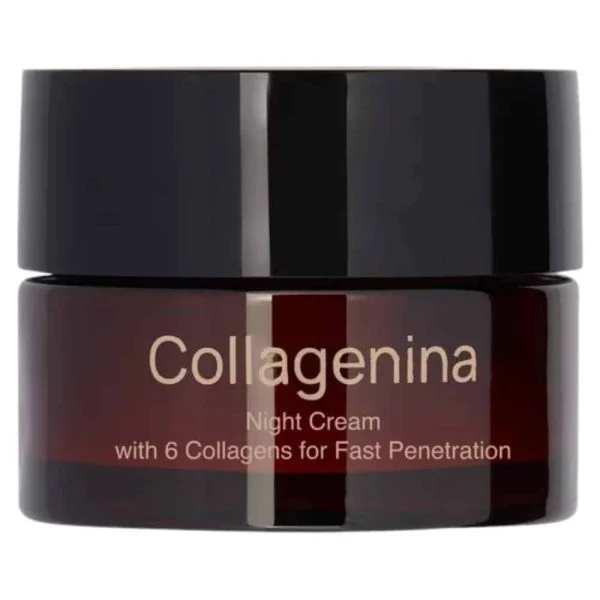 Pot en verre brun foncé Collagenina crème de nuit aux six collagènes
