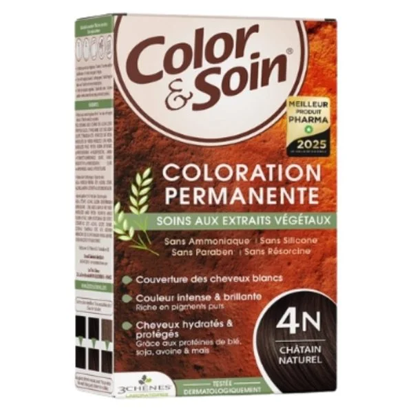 Boîte marron de coloration permanente châtain naturel 4N Color & Soin Les 3 Chênes
