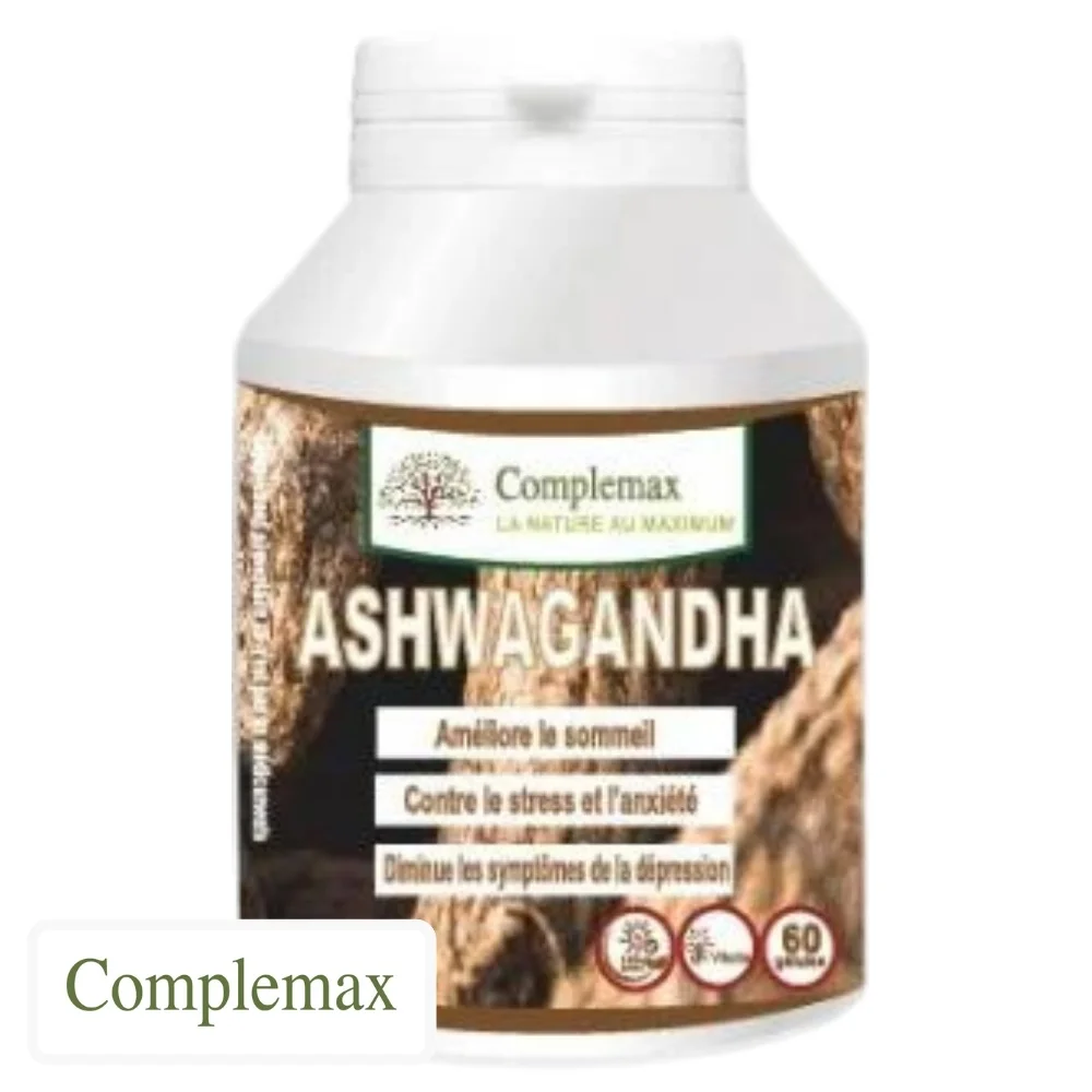 complemax-ashwagandha-60-gelules.jpg Pilulier Complemax Ashwagandha 60 gélules étiquette brune racine