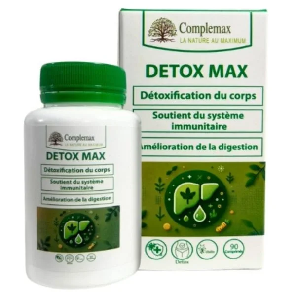 Boîte verte et pilulier Complemax Detox Max 90 comprimés