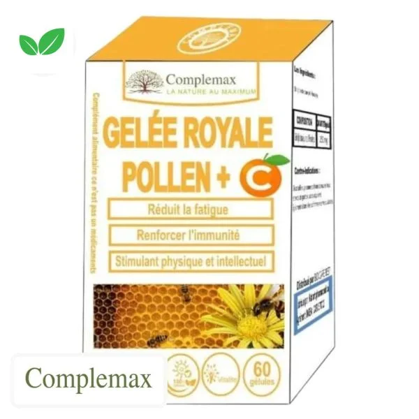 Boîte orange Complemax Gelée royale pollen vitamine C 60 gélules