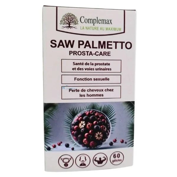 Boîte Complemax Saw Palmetto Prosta-Care 60 gélules avec baies de palmier