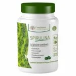 Pot Complemax Spirulina 240 comprimés, étiquette verte et couvercle vert foncé