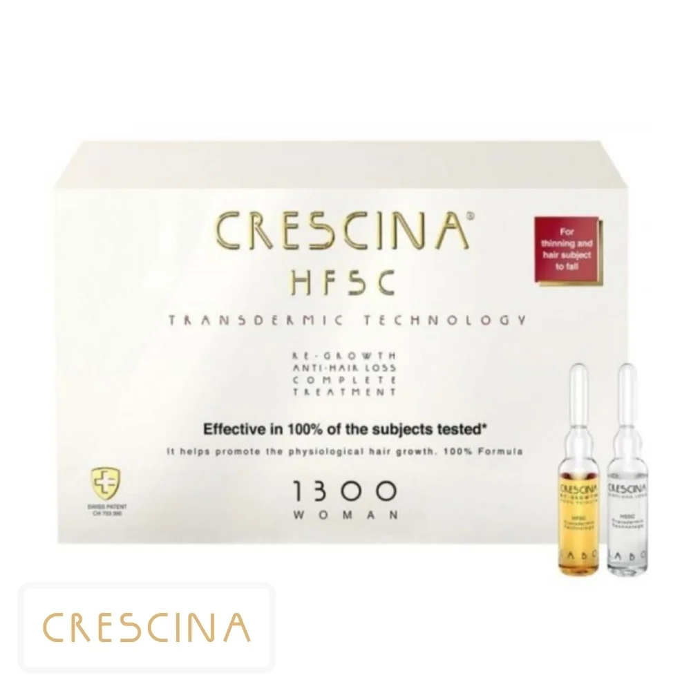 crescina-hfsc-femme-1300-traitement-anti-chute-complet-ampoules-1010u.jpg Étui blanc et doré Crescina HFSC 1300 Woman avec deux ampoules de verre