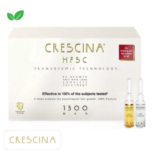Boîte beige Crescina HFSC 1300 Man avec deux ampoules ambrée et transparente