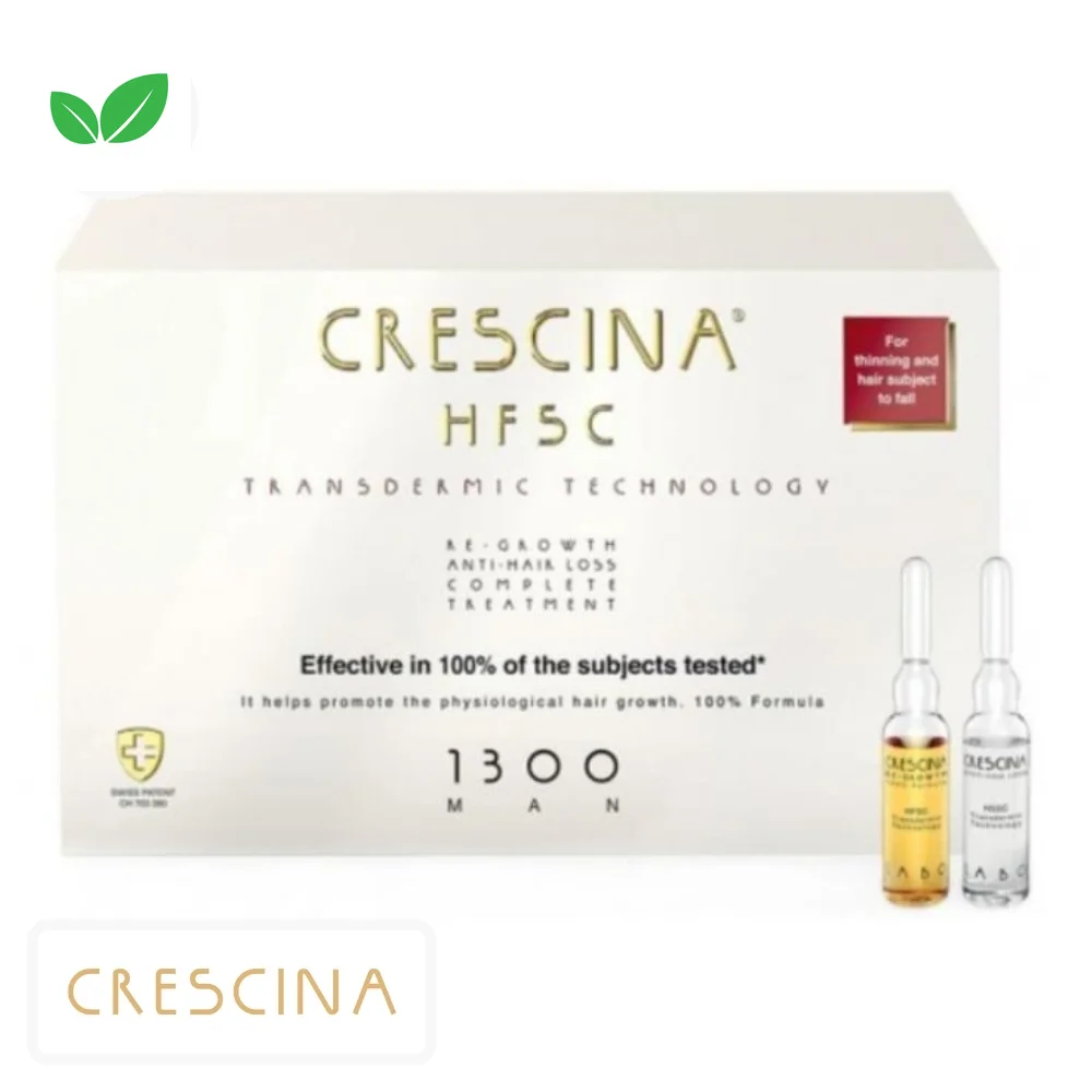 crescina-hfsc-homme-1300-traitement-anti-chute-complet-ampoules-1010u.jpg Boîte beige Crescina HFSC 1300 Man avec deux ampoules ambrée et transparente