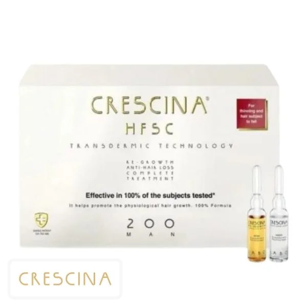 Boîte beige Crescina HFSC 200 Man et deux ampoules, ambrée et transparente