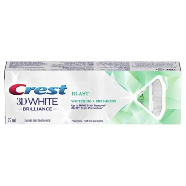 Étui vert et blanc Crest 3D White Brilliance Blast, tube visible, 75 ml