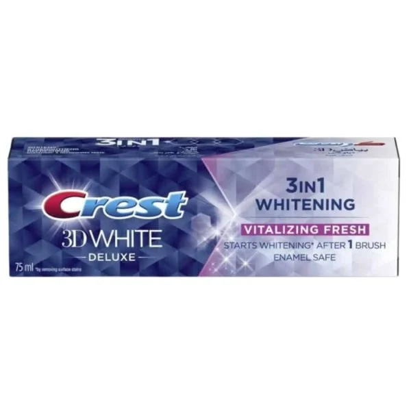 Étui bleu nuit Crest 3D White Deluxe 3in1 Whitening Vitalizing Fresh, 75 ml
