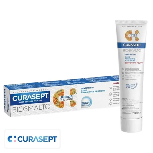 Étui et tube dentifrice Curasept Biosmalto Junior tutti frutti 75 ml