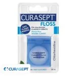 Boîtier bleu fil dentaire ciré Curasept Floss menthe 50 m