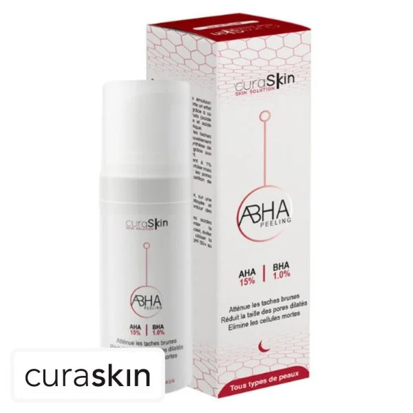 Flacon airless et étui blanc rouge Curaskin ABHA Peeling 30 ml