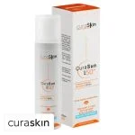 Flacon pompe et étui orange crème solaire Curaskin CuraSun SPF50+