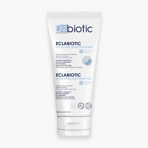 Tube blanc D-Biotic Eclabiotic gel éclaircissant exfoliant 200 ml