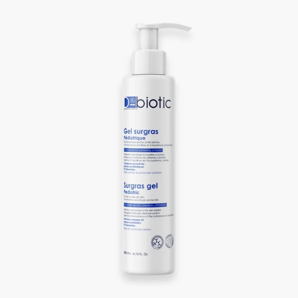 d-biotic-gel-nettoyant-surgras-pediatrique-200ml.jpg Flacon pompe blanc D-Biotic Gel surgras pédiatrique 200 ml