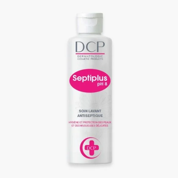 Flacon blanc DCP Septiplus pH 8, pastille rose et croix pharmacie