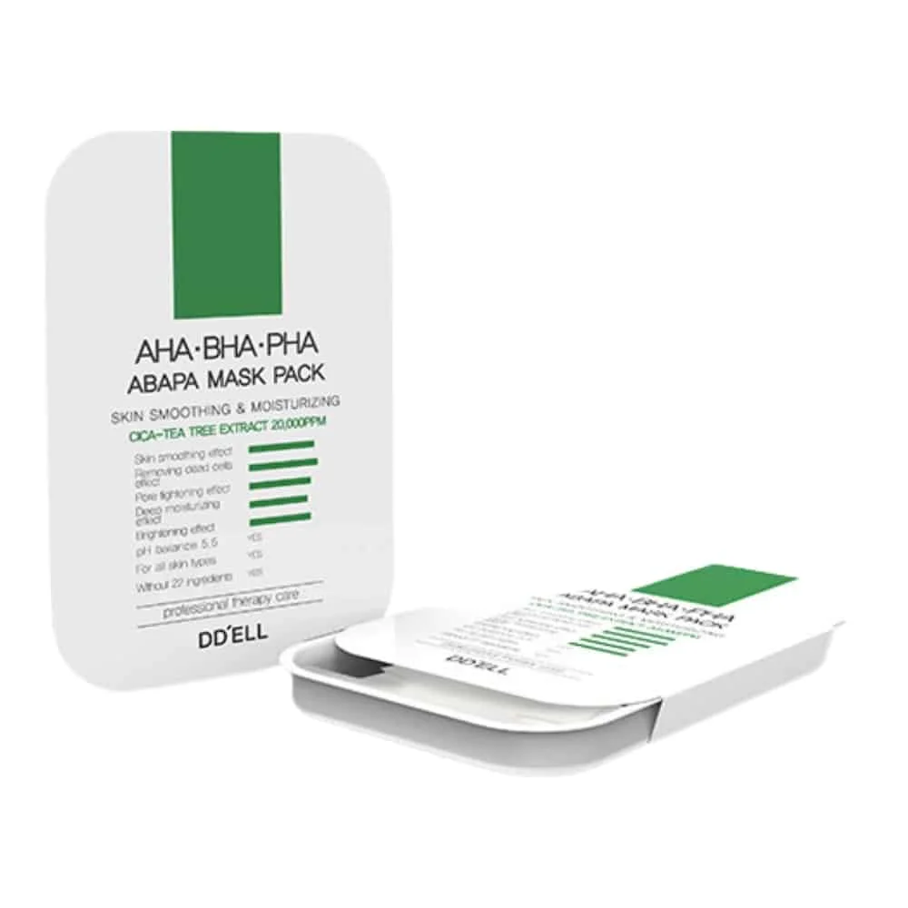 ddell-abapa-masque-lissant-et-hydratant-aha-bha-et-pha-28g.jpg Sachet blanc et vert DD'ELL Abapa Mask Pack AHA BHA PHA