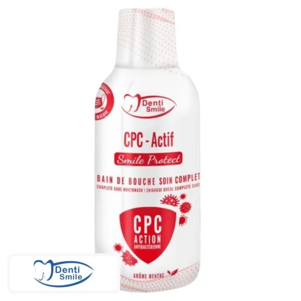 Flacon blanc Denti Smile CPC-Actif bain de bouche soin complet menthe