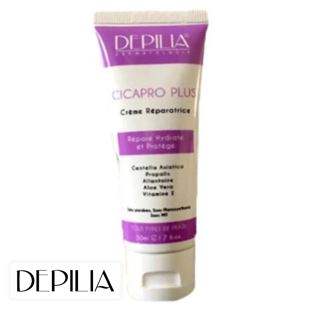 depilia-cicapro-plus-creme-reparatrice-50ml.jpg Tube violet et blanc de la crème réparatrice Depilia Cicapro Plus 50 ml