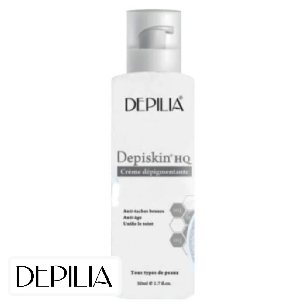 depilia-depiskin-hq-creme-depigmentante-50ml.jpg Flacon pompe blanc de la crème dépigmentante Depilia Depiskin HQ 50 ml