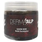 Pot transparent Dermaalp savon noir beldi eucalyptus, pâte brun-rouge