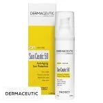 Flacon pompe blanc Dermaceutic Sun Ceutic 50 et étui jaune