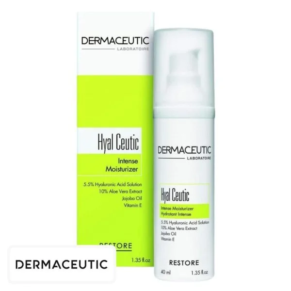 Flacon airless et étui vert Dermaceutic Hyal Ceutic hydratant intense 40 ml