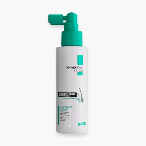 Flacon blanc embout vert DermaDoc Hair Care lotion anti-chute