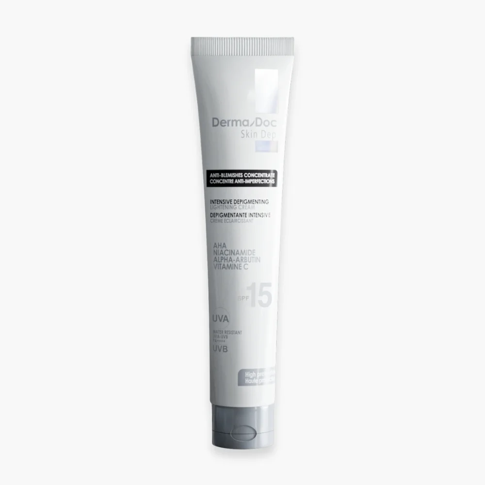dermadoc-skin-dep-creme-depigmentante-spf15-40ml.jpg Tube blanc DermaDoc Skin Dep crème dépigmentante SPF 15