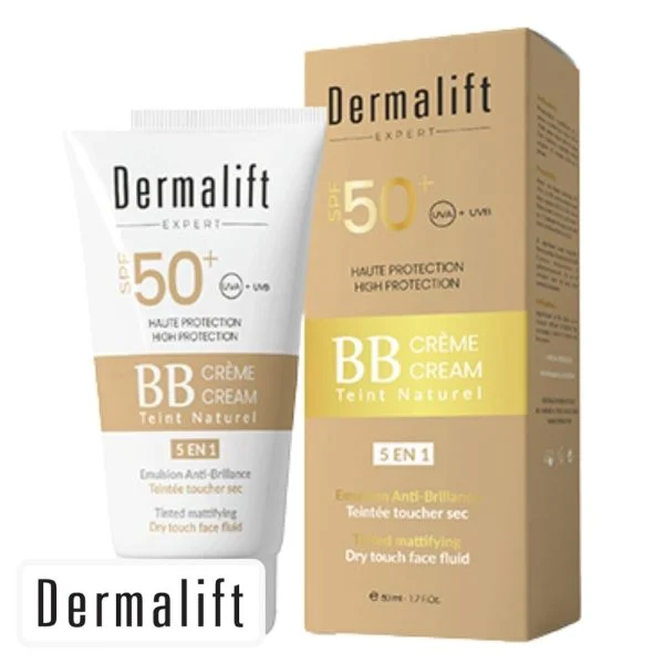 Tube et étui beiges Dermalift Expert BB crème SPF 50+ teint naturel