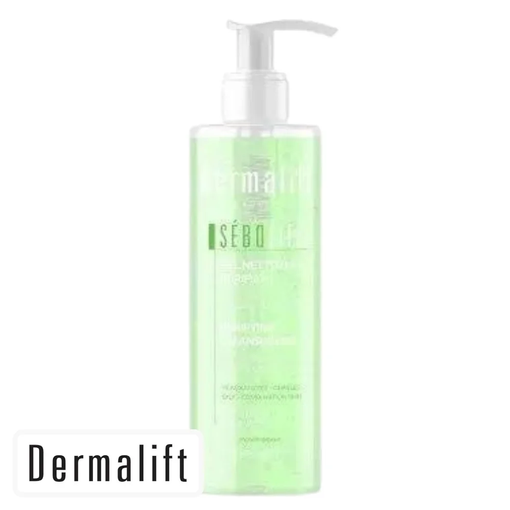 dermalift-sebolift-gel-nettoyant-purifiant-500ml.jpg Flacon transparent à pompe gel vert Dermalift Expert Sébolift nettoyant purifiant