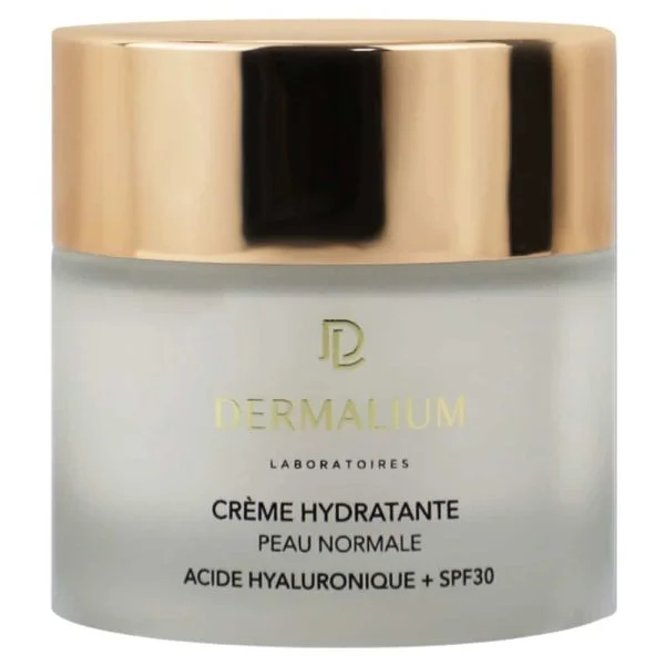 Pot de verre dépoli à couvercle doré Dermalium crème hydratante peau normale