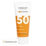 Tube blanc et orange Dermalium crème solaire visage SPF 50 antioxydants