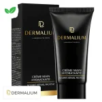 Tube noir laqué et étui doré Dermalium crème main hydratante