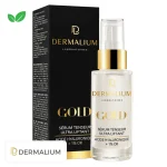 Flacon pompe en verre Dermalium Gold sérum tenseur et étui noir
