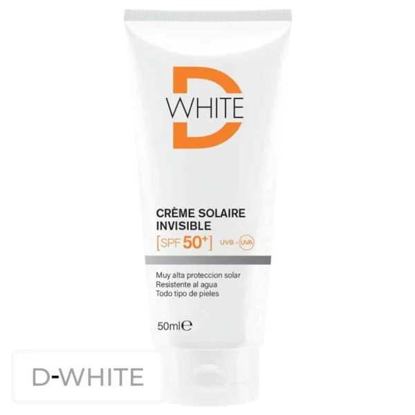 Tube blanc D-White crème solaire invisible SPF 50+ 50 ml