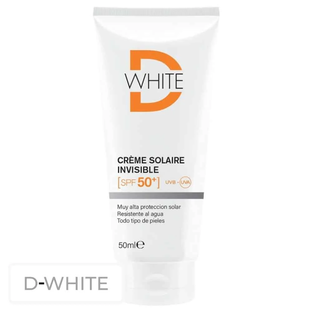 dermalliance-d-white-creme-solaire-spf50-50ml.jpg Tube blanc D-White crème solaire invisible SPF 50+ 50 ml