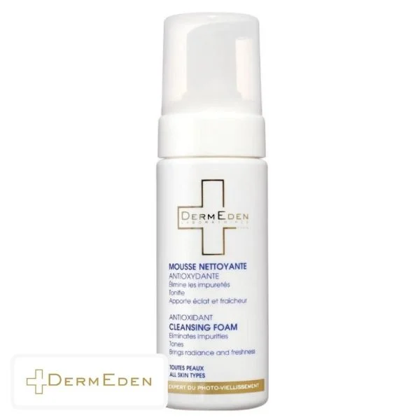 Flacon pompe blanc DermEden mousse nettoyante antioxydante 150 ml visage