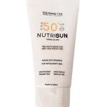 Tube beige Dermetik Nutrisun crème solaire SPF 50+ peaux intolérantes