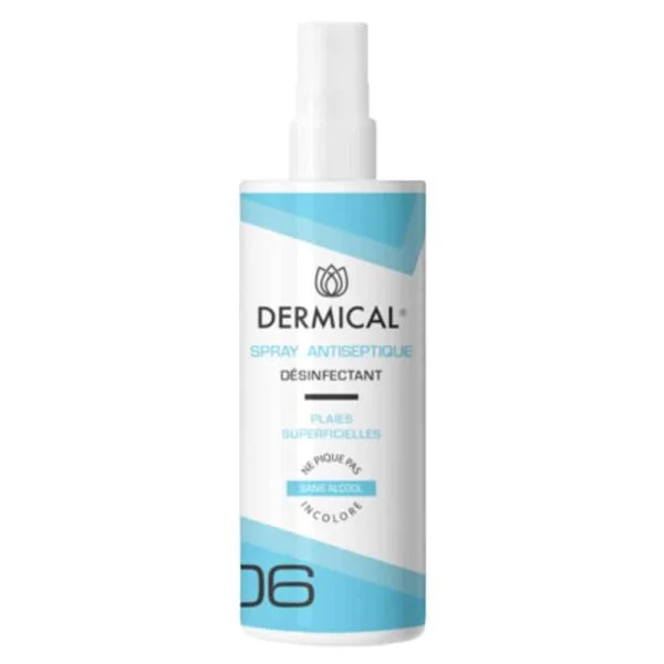 Flacon spray blanc et bleu Dermical 06 antiseptique désinfectant 125 ml