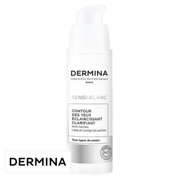 Flacon pompe blanc Dermina Sensi-Blanc contour des yeux éclaircissant