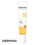 Tube blanc et jaune Dermina Sunlina crème confort SPF50+ 40 ml