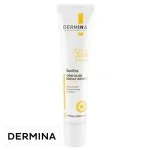 Tube blanc Dermina Sunlina crème solaire minérale unifiante SPF50 40 ml