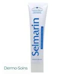 Tube blanc Selmarin dentifrice, lettrage bleu vertical, 80 g