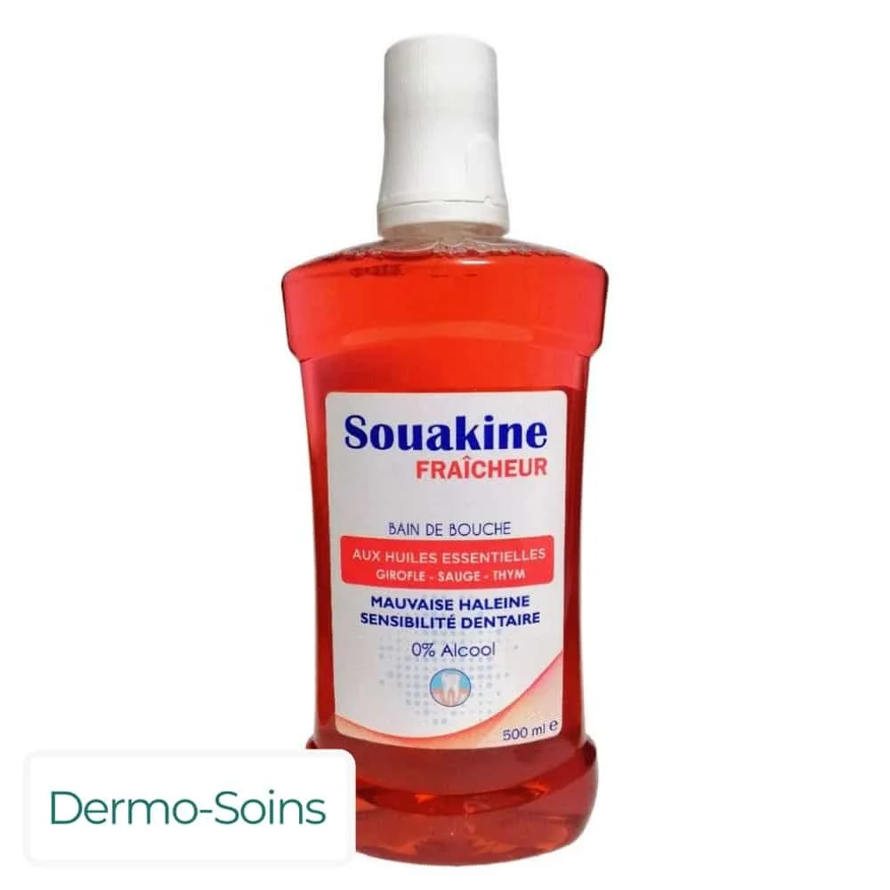 dermo-soins-souakine-bain-de-bouche-fraicheur-500ml.jpg Flacon rouge Souakine Fraîcheur bain de bouche 500 ml, bouchon blanc