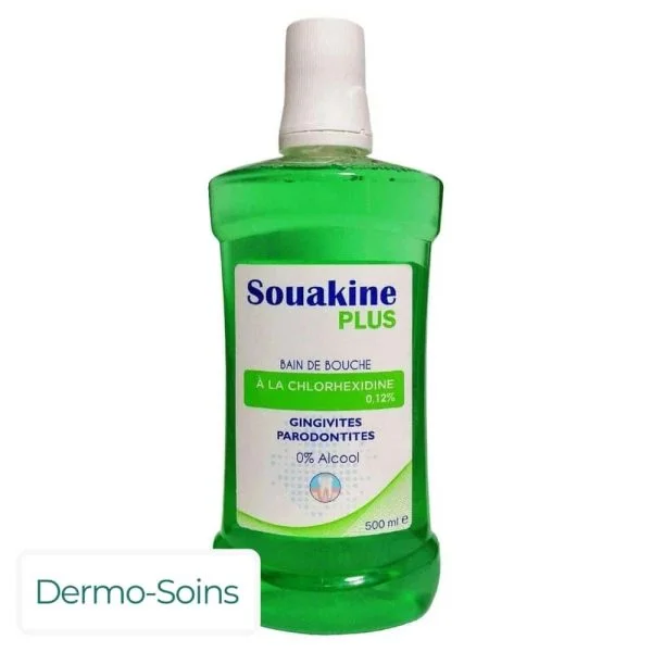 Flacon vert Souakine Plus bain de bouche chlorhexidine 500 ml