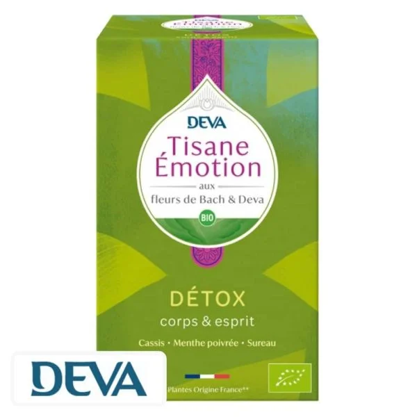 Boîte verte Deva Tisane Émotion Détox bio, 20 sachets, fleurs de Bach