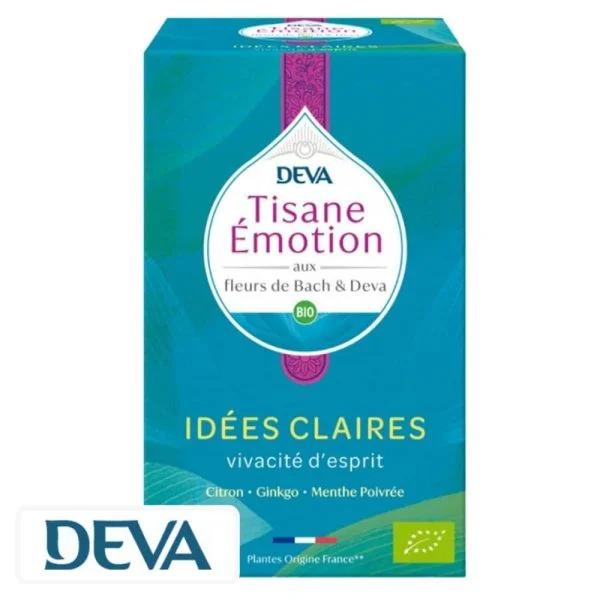 Boîte turquoise Deva Tisane Émotion Idées Claires bio, 20 sachets