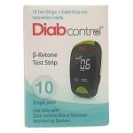 Boîte blanche et turquoise Diabcontrol, dix bandelettes β-cétone et lecteur imprimé