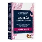 Boîte blanche et rose Diétaroma Capiléa cheveux ongles argan ortie kératine